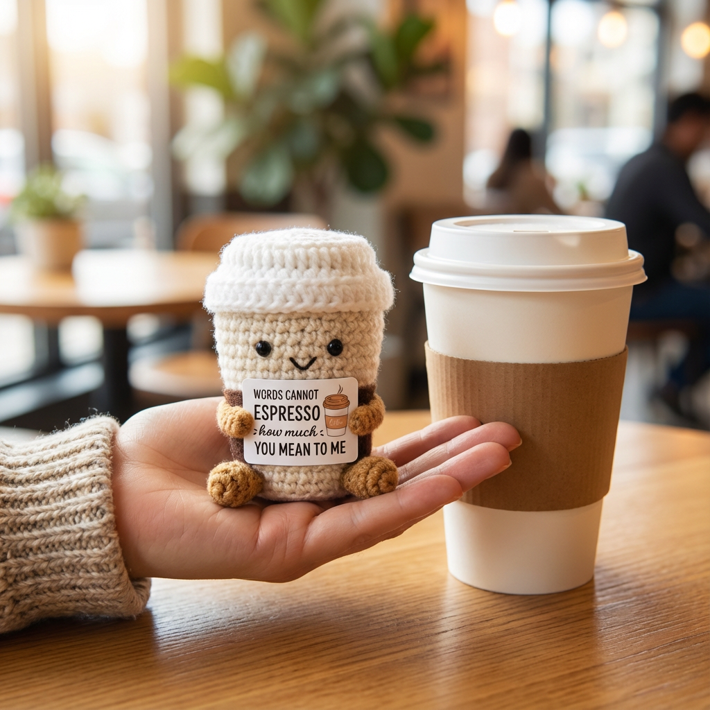 Crochet Coffee Cup "Words Cannot Espresso"