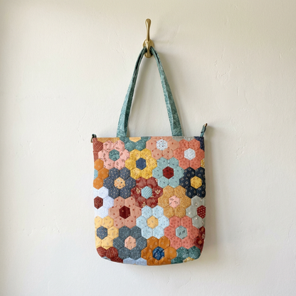 HONEYCOMB QUILTED TOTE BAG - Handmade Hexagon Patchwork