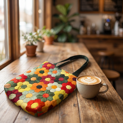 HONEYCOMB QUILTED TOTE BAG - Handmade Hexagon Patchwork