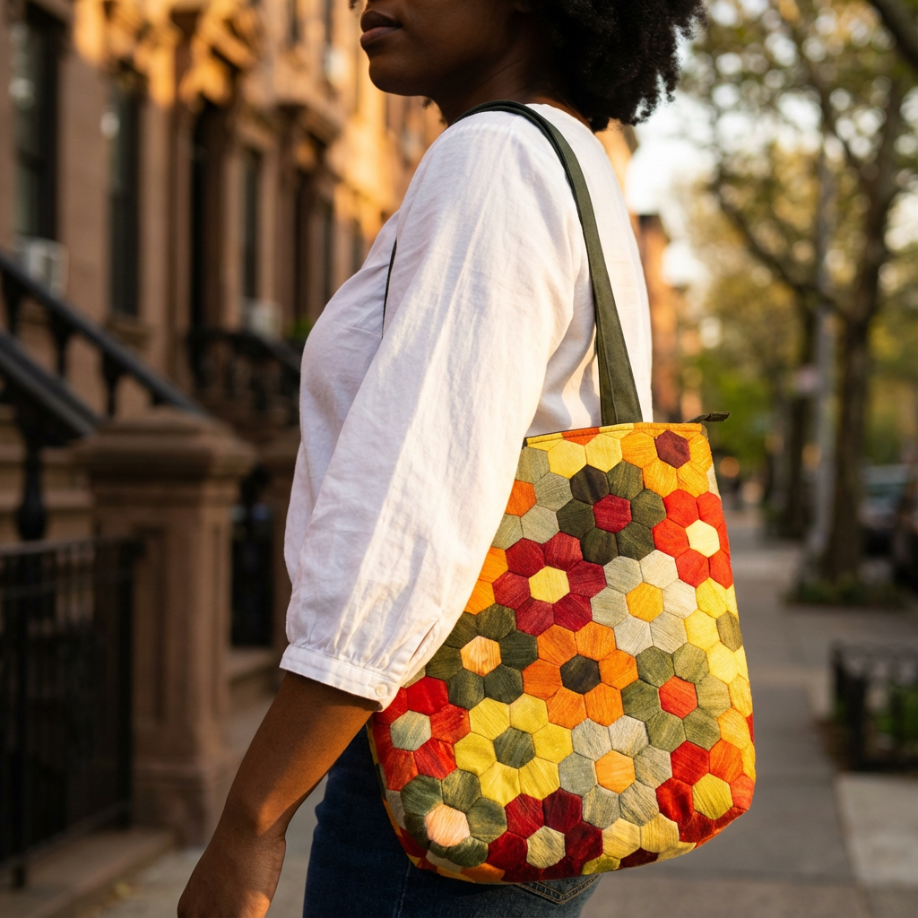 HONEYCOMB QUILTED TOTE BAG - Handmade Hexagon Patchwork