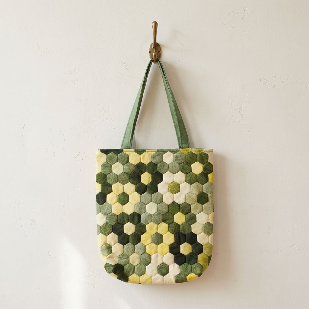 HONEYCOMB QUILTED TOTE BAG - Handmade Hexagon Patchwork