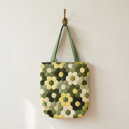 HONEYCOMB QUILTED TOTE BAG - Handmade Hexagon Patchwork