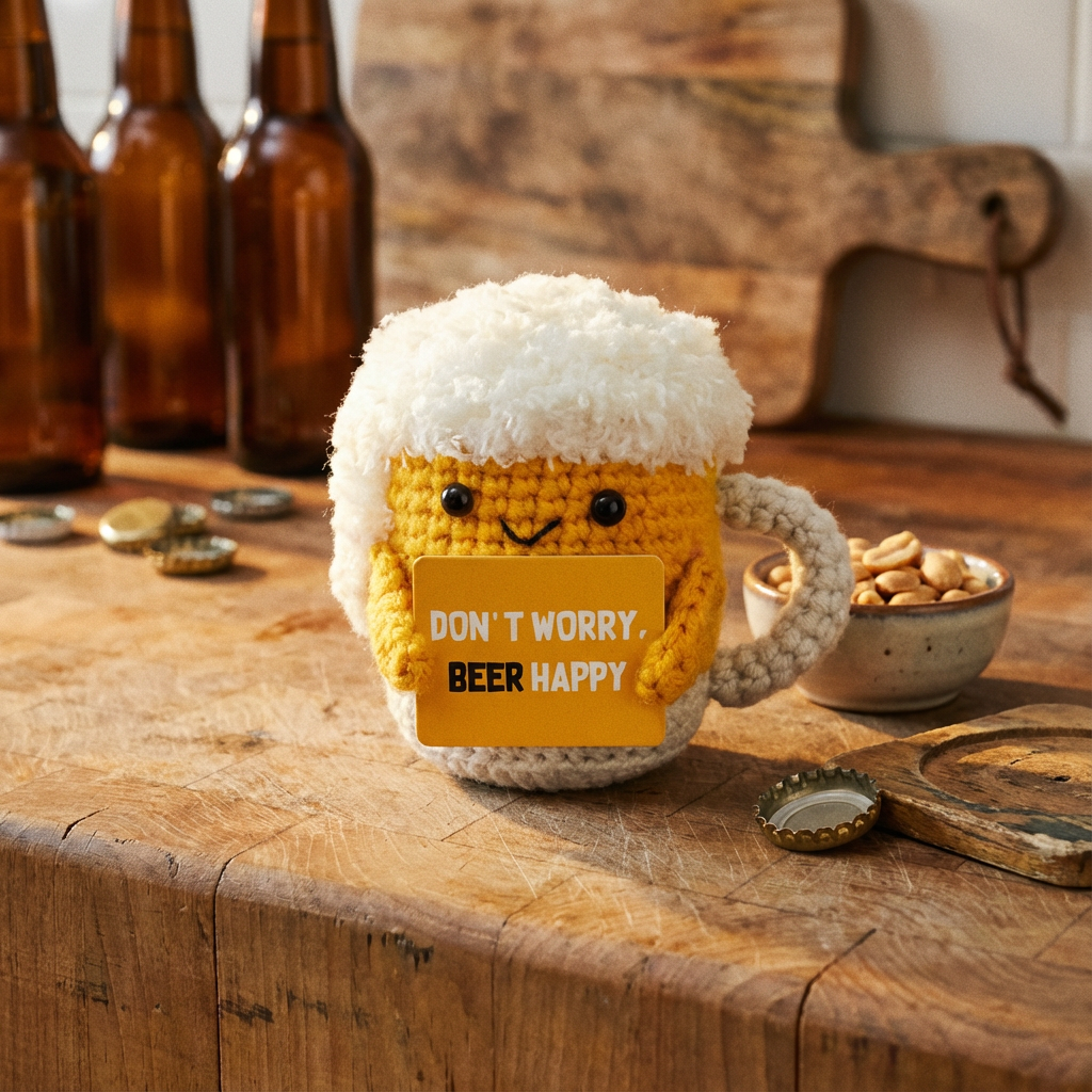 Cheers Buddy - Crochet Beer Mug "Don't Worry Beer Happy"