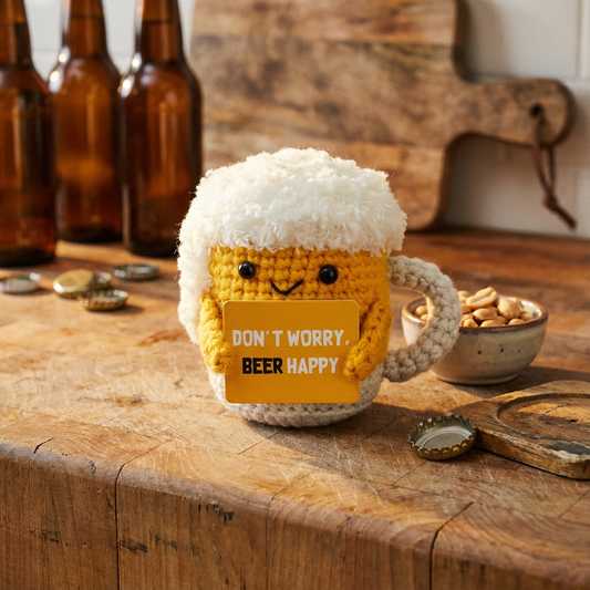 Cheers Buddy - Crochet Beer Mug "Don't Worry Beer Happy"