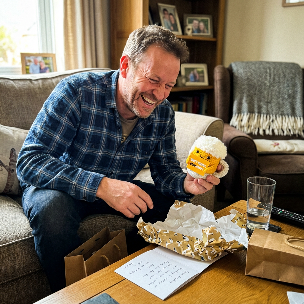 Cheers Buddy - Crochet Beer Mug "Don't Worry Beer Happy"
