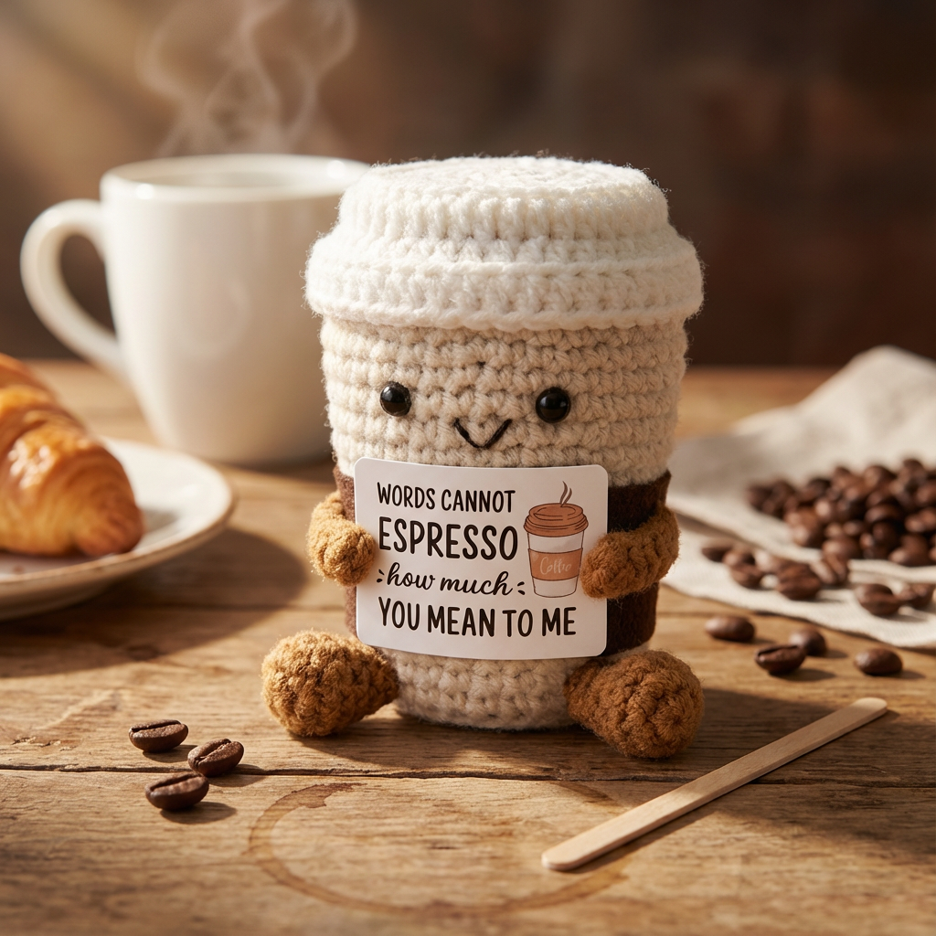 Crochet Coffee Cup "Words Cannot Espresso"