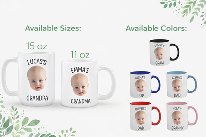 Personalized Baby Face Photo Mug – Custom Face Coffee Mug for Grandma, Grandpa, Mom or Dad