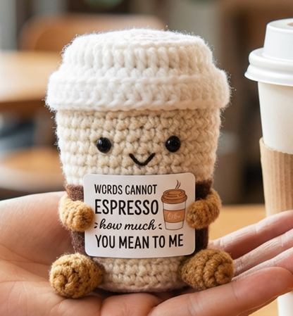 Crochet Coffee Cup "Words Cannot Espresso"