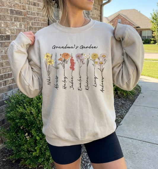 Personalized Garden Sweatshirt for Mom Grandma Nana Aunt, Unique Gift for Her