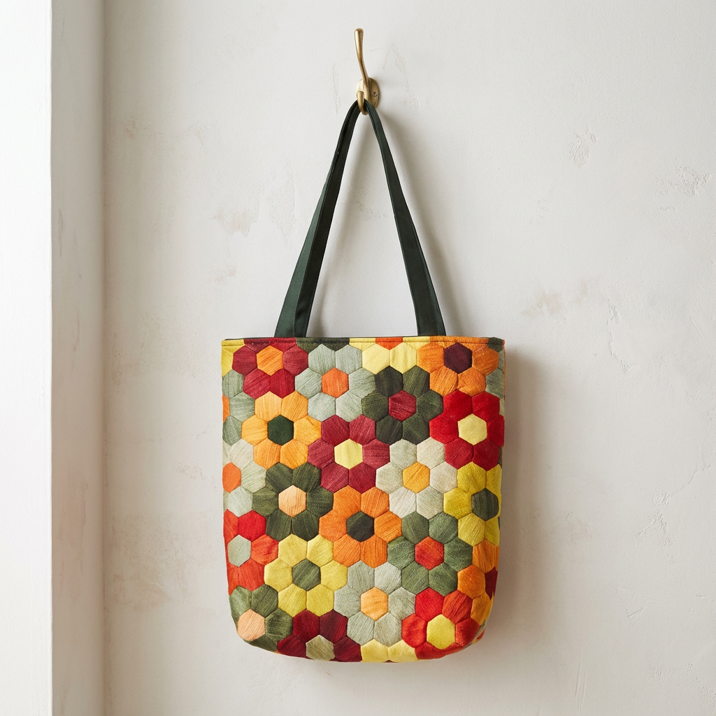 HONEYCOMB QUILTED TOTE BAG - Handmade Hexagon Patchwork