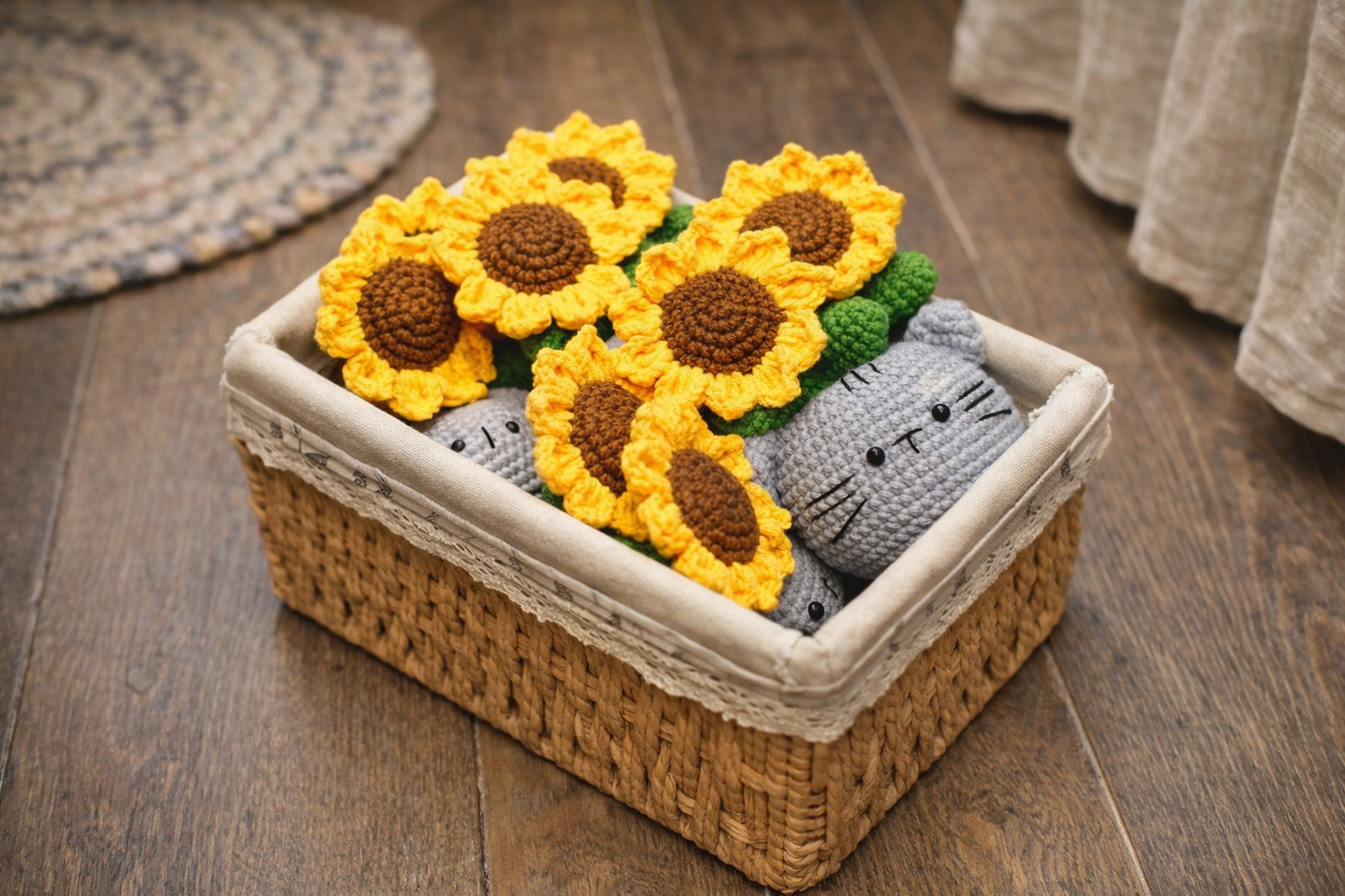 Sunny Kitty – Handmade Crochet Cat with Sunflowers