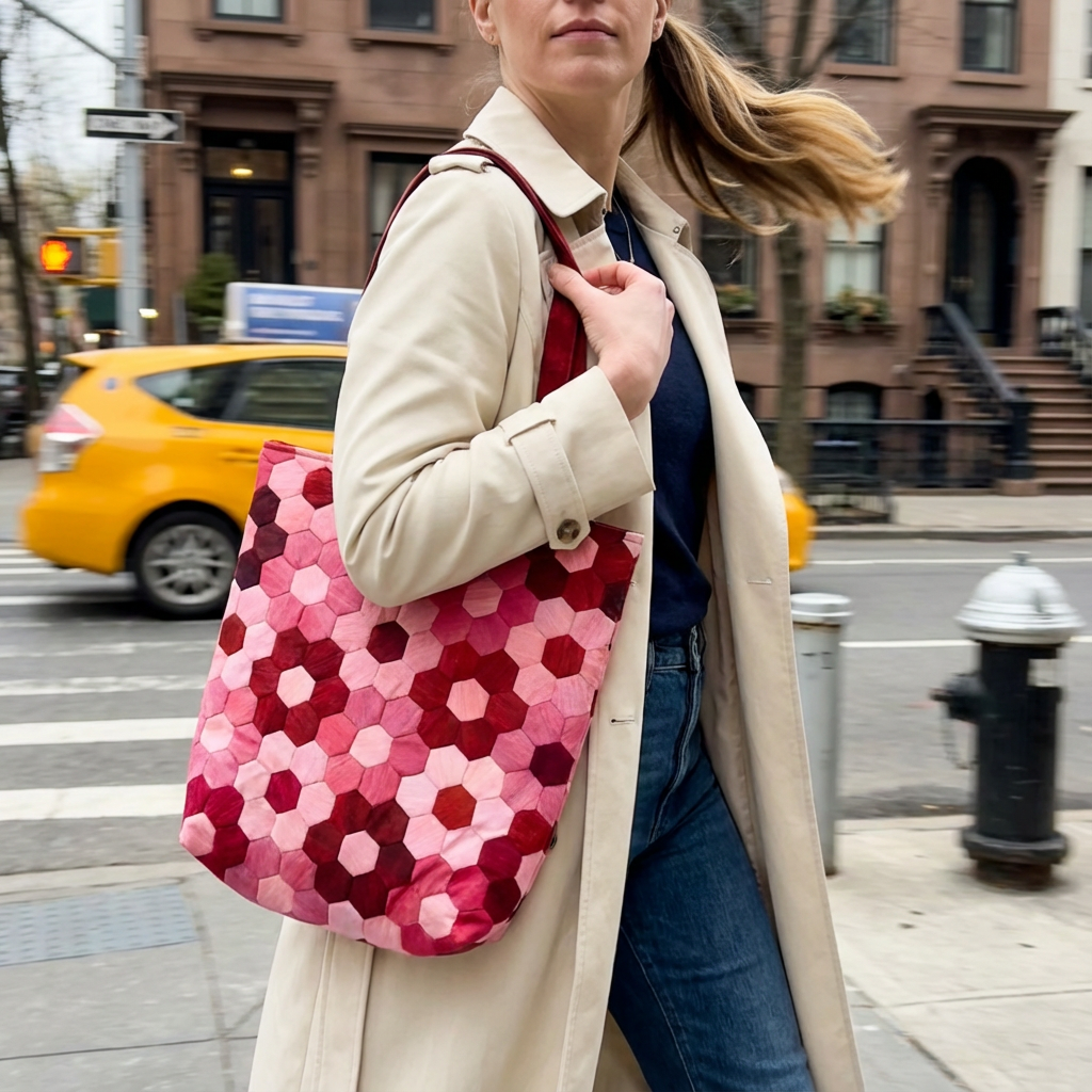 HONEYCOMB QUILTED TOTE BAG - Handmade Hexagon Patchwork