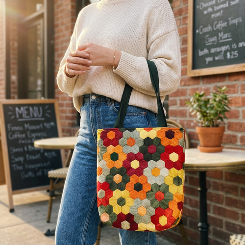 HONEYCOMB QUILTED TOTE BAG - Handmade Hexagon Patchwork