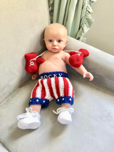 Cozy Crochet Baby Boxing Gloves and Shorts Set