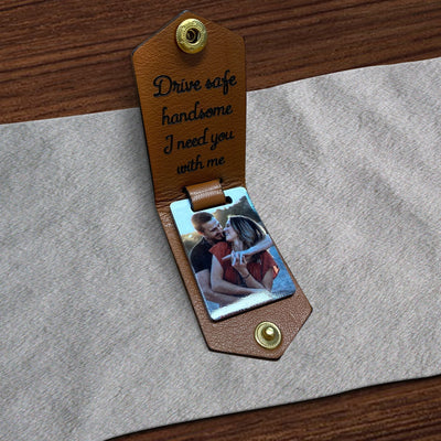 PERSONALIZED PHOTO KEYRING IN LEATHER CASE (& TO MY MAN CARD)